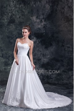 A-Line Spaghetti Straps Taffeta Sleeveless Wedding Dresses 2031199