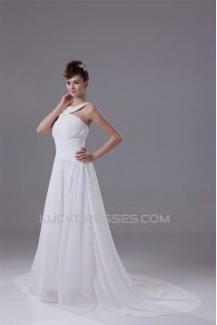 Elegant A-Line Chiffon Silk like Satin Straps Beaded Wedding Dresses 2030120
