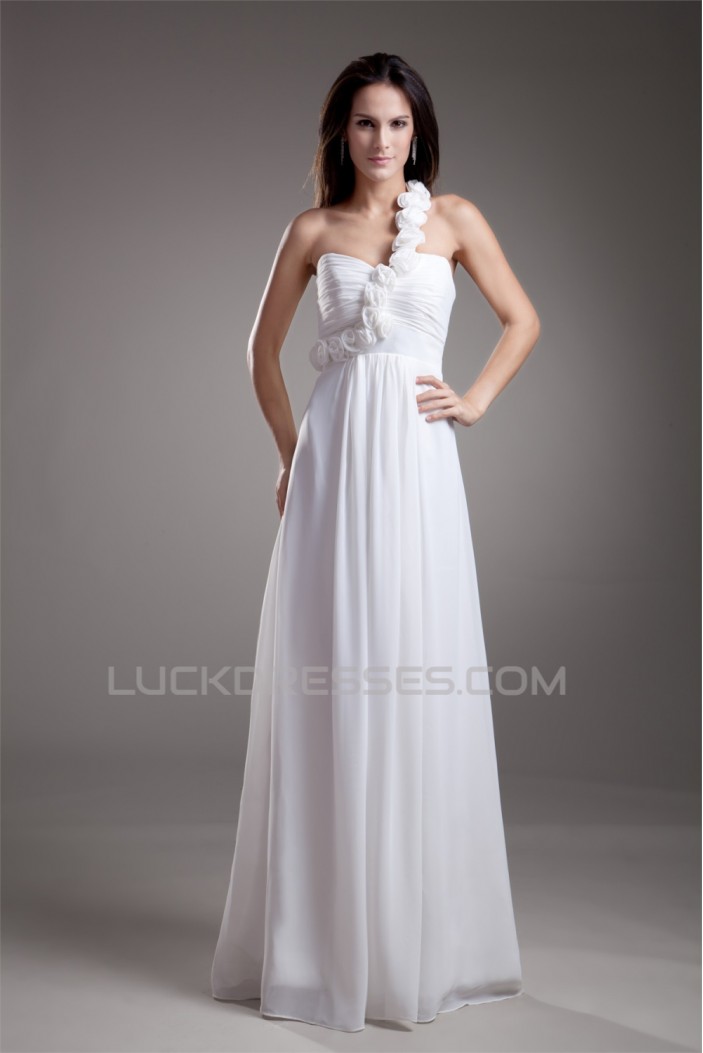 Chiffon Satin One-Shoulder A-Line Sleeveless Floor-Length Wedding Dresses 2031202