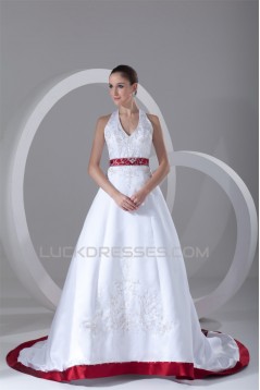Halter Sleeveless A-Line Satin Best Wedding Dresses 2031203