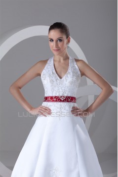 Halter Sleeveless A-Line Satin Best Wedding Dresses 2031203