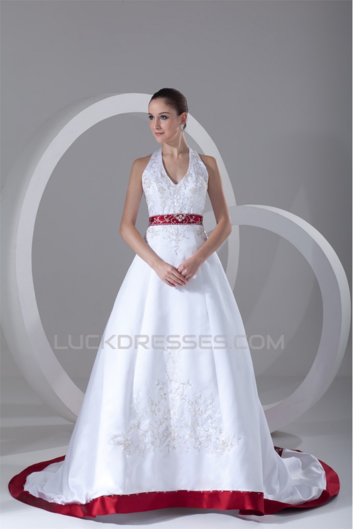 Halter Sleeveless A-Line Satin Best Wedding Dresses 2031203