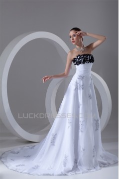 Sleeveless Strapless A-Line Satin Organza Wedding Dresses 2031209