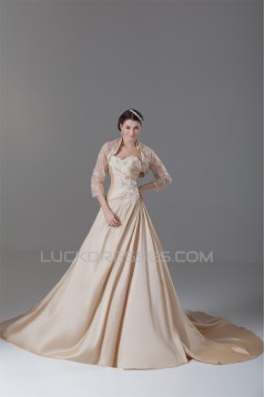 A-Line Taffeta Sweetheart Sleeveless Wedding Dresses with A Lace Jacket 2031211