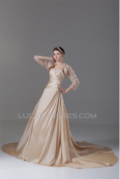 A-Line Taffeta Sweetheart Sleeveless Wedding Dresses with A Lace Jacket 2031211
