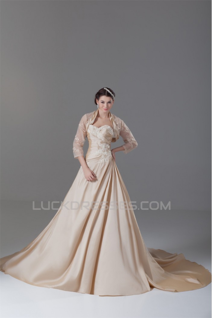 A-Line Taffeta Sweetheart Sleeveless Wedding Dresses with A Lace Jacket 2031211