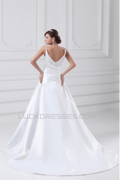 Great Sleeveless A-Line Satin Spaghetti Straps Lace Wedding Dresses 2031216