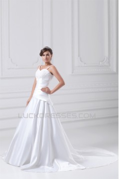 Great Sleeveless A-Line Satin Spaghetti Straps Lace Wedding Dresses 2031216