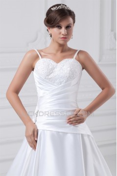 Great Sleeveless A-Line Satin Spaghetti Straps Lace Wedding Dresses 2031216