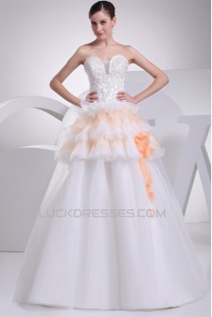 Elegant Satin Organza Fine Netting A-Line Beaded Lace Wedding Dresses 2030122