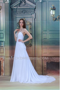 Halter Sleeveless Chiffon Satin Sheath/Column Beaded Wedding Dresses 2031221