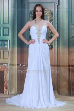 Halter Sleeveless Chiffon Satin Sheath/Column Beaded Wedding Dresses 2031221
