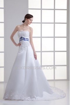 Hot Sale Strapless Sleeveless Satin A-Line Wedding Dresses with Color 2031225