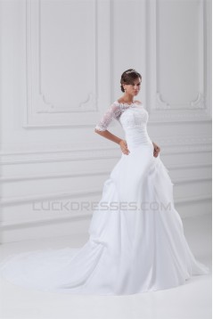 Lace Taffeta A-Line Portrait Half Elbow Sleeve Wedding Dresses with Jackets 2031226