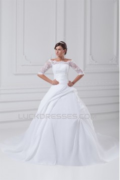 Lace Taffeta A-Line Portrait Half Elbow Sleeve Wedding Dresses with Jackets 2031226