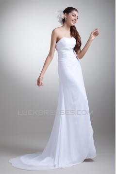 Latest Design Chiffon Satin Sweetheart Sheath/Column Beaded Wedding Dresses 2031228
