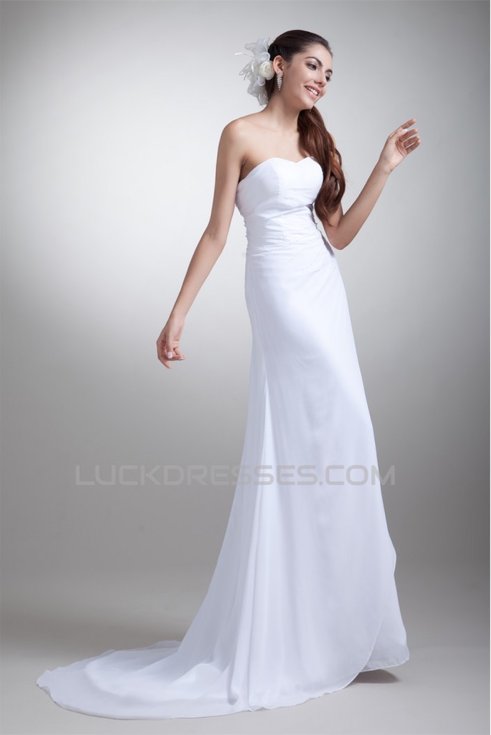 Latest Design Chiffon Satin Sweetheart Sheath/Column Beaded Wedding Dresses 2031228