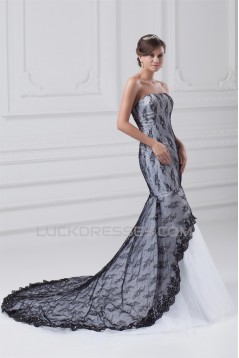 Mermaid/Trumpet Beading Satin Lace Tulle Wedding Dresses 2031230