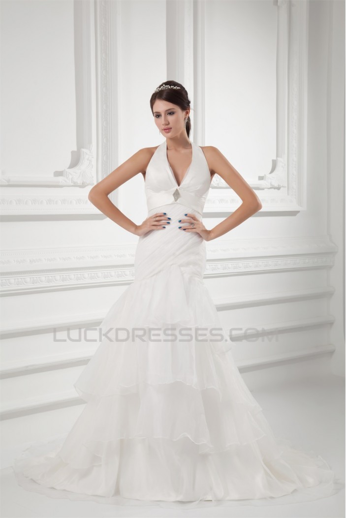 Mermaid/Trumpet Satin Organza Sleeveless New Arrival Wedding Dresses 2031231