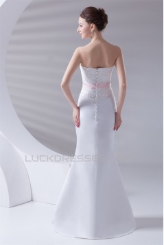 Mermaid/Trumpet Satin Sleeveless Soft Sweetheart Lace Wedding Dresses 2031232
