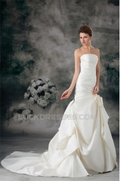 Mermaid/Trumpet Satin Strapless Sleeveless New Arrival Wedding Dresses 2031233