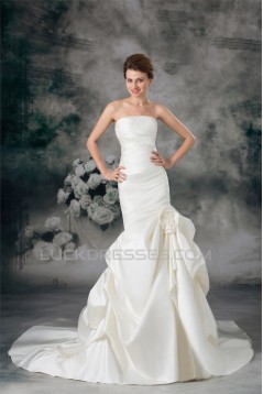 Mermaid/Trumpet Satin Strapless Sleeveless New Arrival Wedding Dresses 2031233