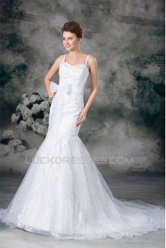 Mermaid/Trumpet Sleeveless Satin Lace Organza New Arrival Wedding Dresses 2031235