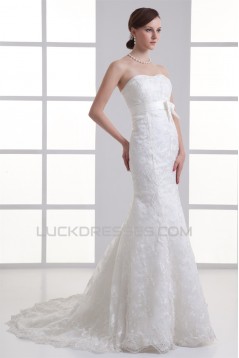 Mermaid/Trumpet Sleeveless Satin Lace Soft Sweetheart Wedding Dresses 2031236