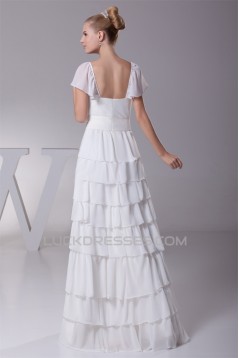 Elegant Sheath/Column Chiffon Cap Sleeve Wedding Dresses 2030124