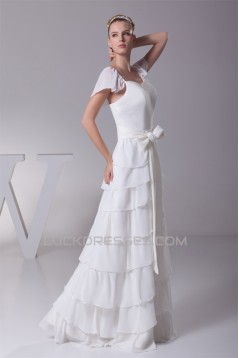 Elegant Sheath/Column Chiffon Cap Sleeve Wedding Dresses 2030124