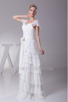 Elegant Sheath/Column Chiffon Cap Sleeve Wedding Dresses 2030124