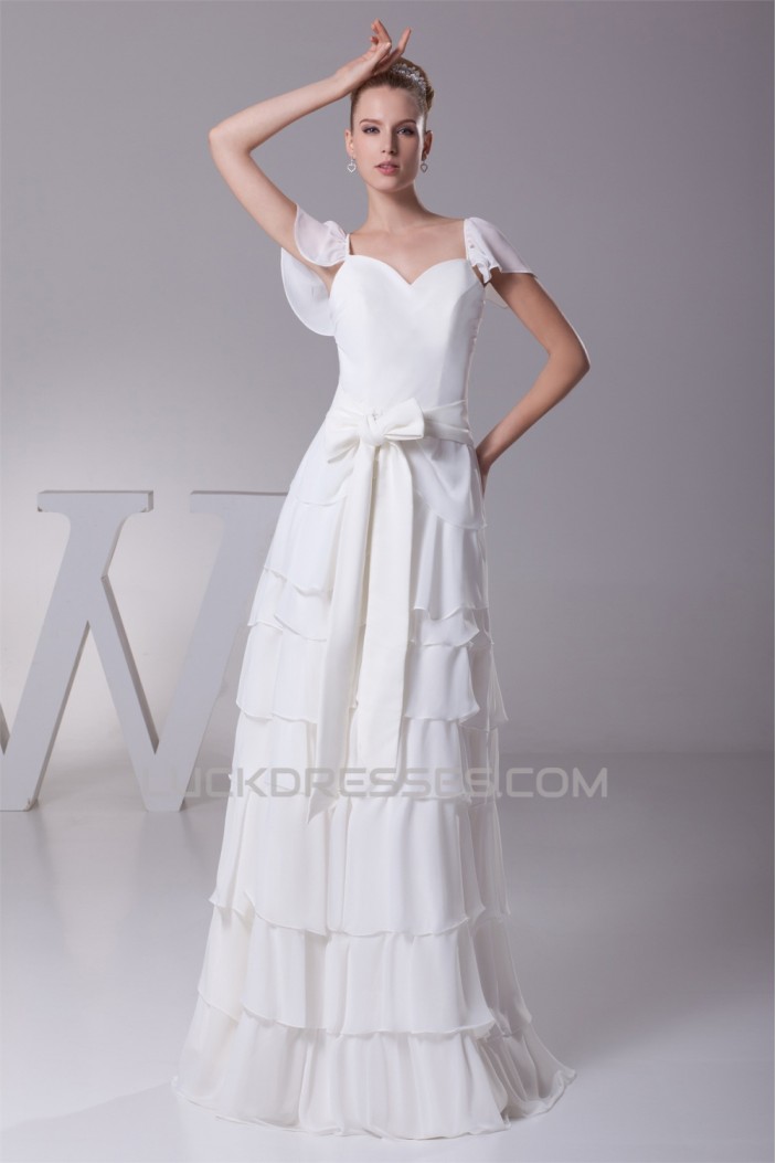 Elegant Sheath/Column Chiffon Cap Sleeve Wedding Dresses 2030124