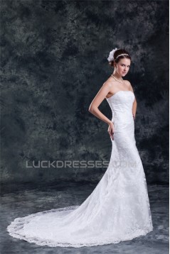 Mermaid/Trumpet Strapless Satin Lace Sleeveless New Arrival Wedding Dresses 2031240