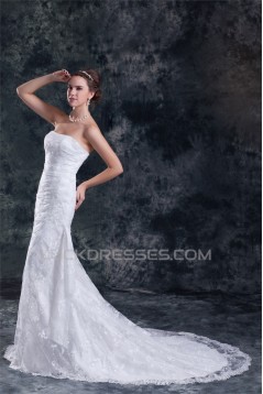 Mermaid/Trumpet Strapless Satin Lace Sleeveless New Arrival Wedding Dresses 2031240