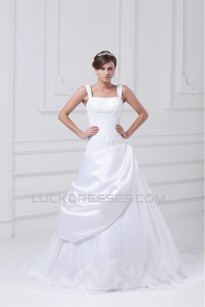 New Arrival A-Line Straps Sleeveless Satin Organza Wedding Dresses 2031243