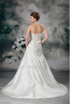 New Arrival A-Line Sweetheart Sleeveless Satin Beaded Lace Wedding Dresses 2031244