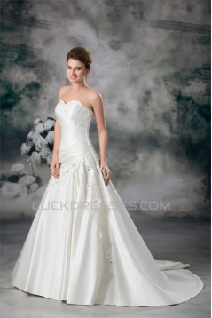 New Arrival A-Line Sweetheart Sleeveless Satin Beaded Lace Wedding Dresses 2031244