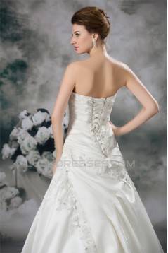 New Arrival A-Line Sweetheart Sleeveless Satin Beaded Lace Wedding Dresses 2031244