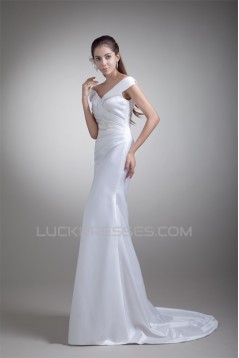 New Arrival Satin Mermaid/Trumpet Sleeveless V-Neck Wedding Dresses 2031249