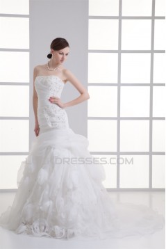 New Arrival Sleeveless Satin Organza A-Line Strapless Wedding Dresses 2031250