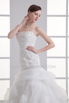 New Arrival Sleeveless Satin Organza A-Line Strapless Wedding Dresses 2031250