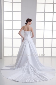 New Arrival Sleeveless Strapless Satin A-Line Wedding Dresses 2031251