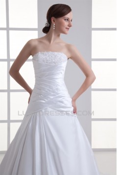 New Arrival Sleeveless Strapless Satin A-Line Wedding Dresses 2031251