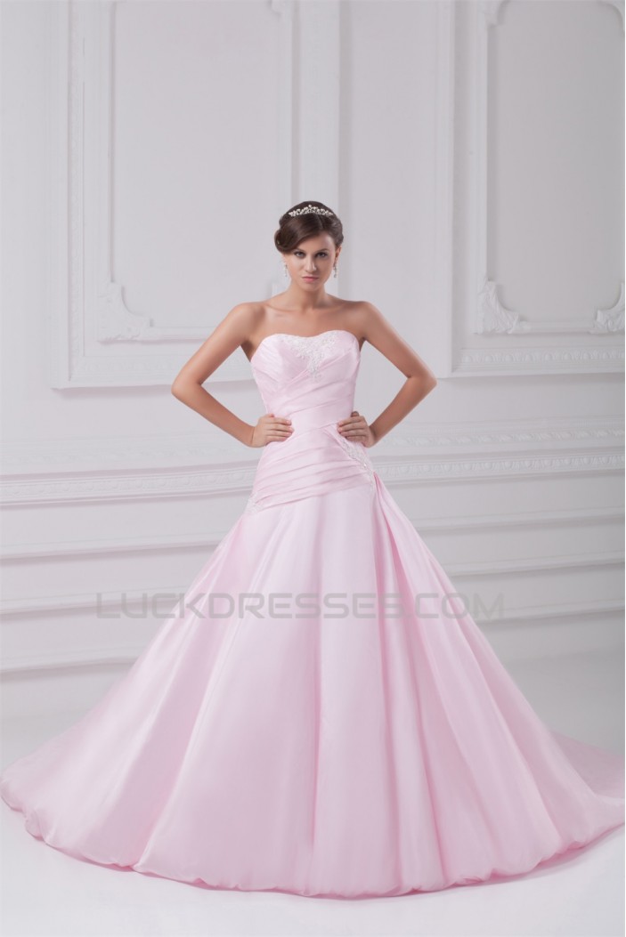 New Arrival Sweetheart Satin A-Line Sleeveless Wedding Dresses 2031254