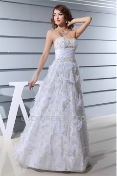 Elegant A-Line Sleeveless Satin Lace Sweetheart Wedding Dresses 2030126