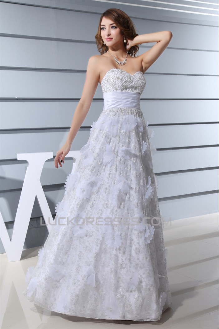 Elegant A-Line Sleeveless Satin Lace Sweetheart Wedding Dresses 2030126