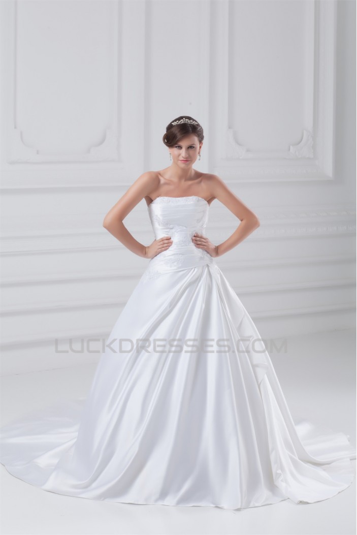 New Style Strapless Sleeveless Satin A-Line New Arrival Wedding Dresses 2031260