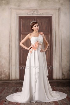 One-Shoulder A-Line Sleeveless Chiffon Satin Wedding Dresses with Jackets 2031262