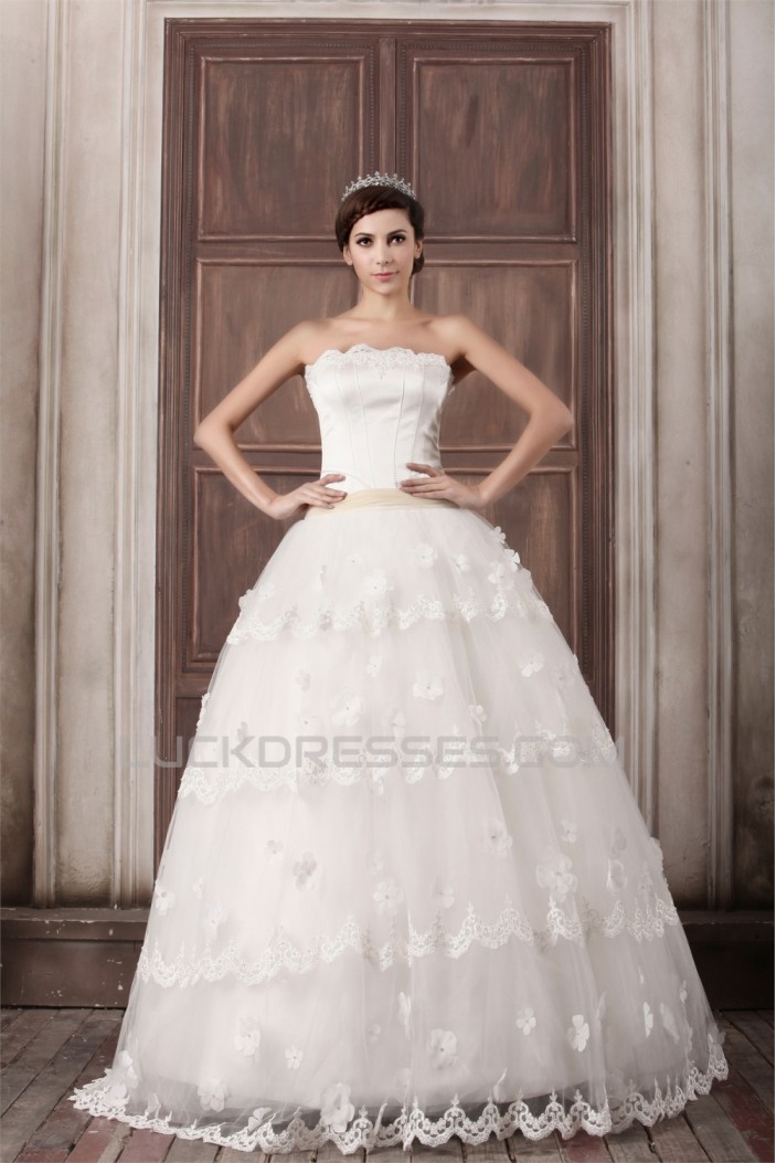 Princess Sleeveless Satin Fine Netting Strapless Wedding Dresses 2031265
