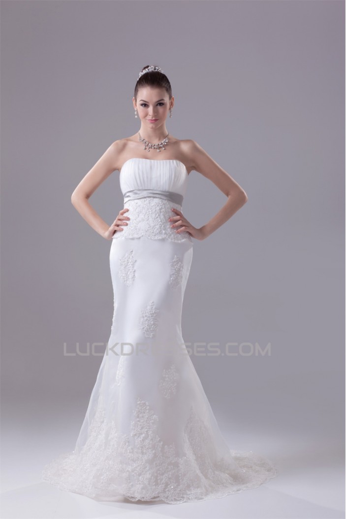 Elegant Sleeveless Satin Organza Mermaid/Trumpet Wedding Dresses 2030127